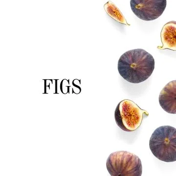 Creative layout of Fresh ripe figs. Food Photo. Figs on a white background with Stock Photos