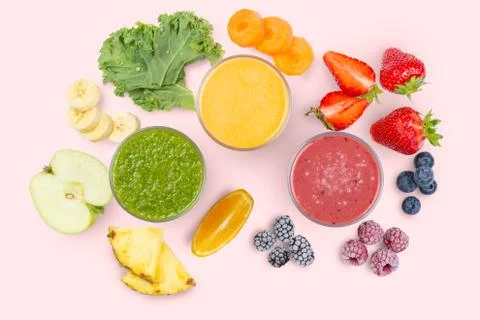Creative layout of fresh smoothies Stock Photos