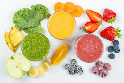 Creative layout of fresh smoothies Stock Photos