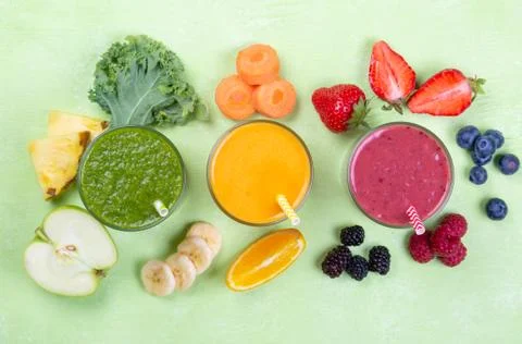 Creative layout of fresh smoothies Stock Photos