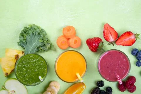 Creative layout of fresh smoothies Stock Photos