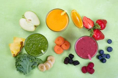 Creative layout of fresh smoothies Stock Photos