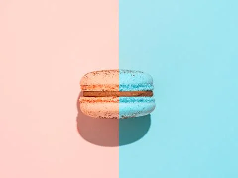 Creative layout macaron on duotone background 스톡 사진