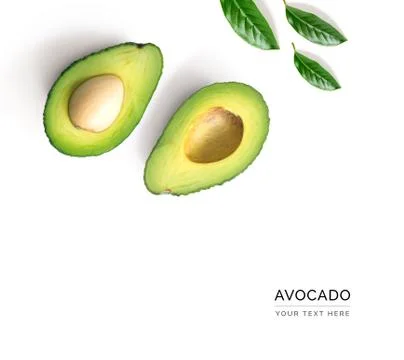 Creative layout made of avocado and leaves. Avocado on white background. Foto stock