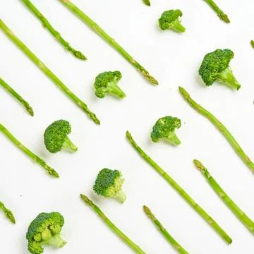 Creative layout made of broccoli. Flat lay. Food concept. Vegetables isolated Stock Photos