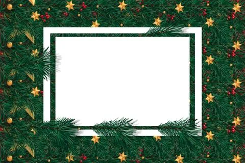 Creative layout made of Christmas tree branches and paper card note. Flat lay Stock Illustration