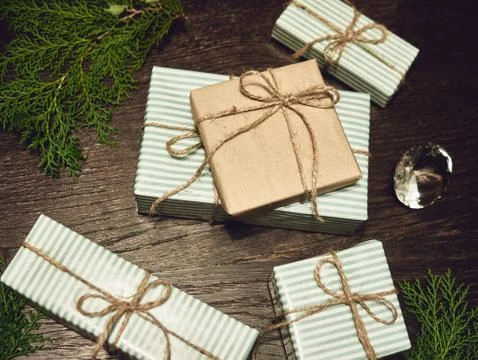 Creative layout made of Christmas tree branches withFlat lay. Nature New Year Stock Photos