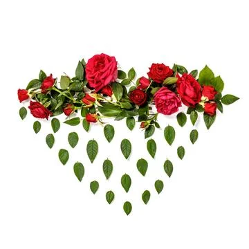 Creative layout made of coffee or tea cup with red roses on white background Stock Photos