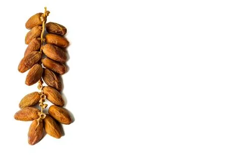 Creative layout made of dried dates isolated on a white background Stock Photos