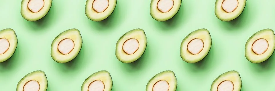 Creative layout made of fresh avocado. Flat lay. Food concept. Avocado on blu Foto stock