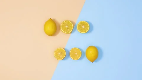 Creative layout made of fresh lemons move . Stop motion Stock Footage 151935675