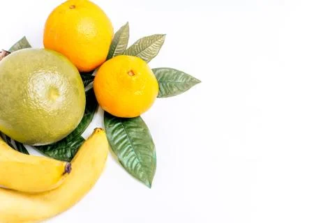 Creative layout made of fruits on a white background Stock Photos