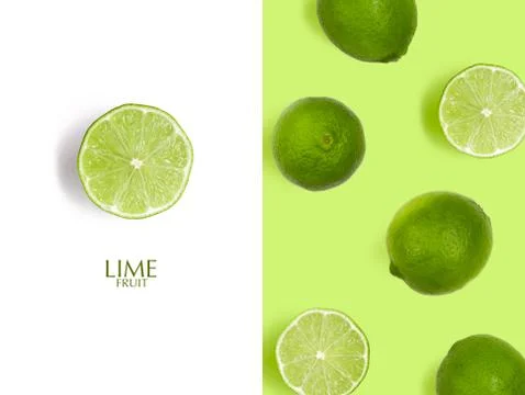 Creative layout made of green lime. Flat lay with copy space. Fr Stock Photos