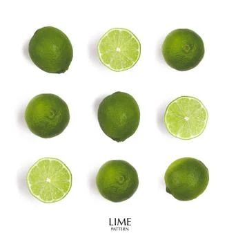 Creative layout made of green lime. Flat lay with copy space. Fr Stock Photos