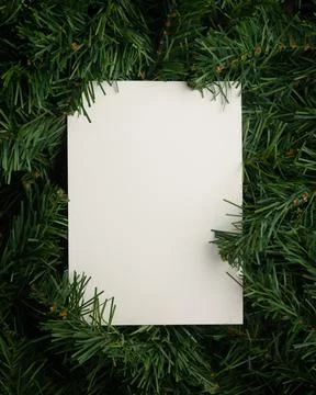 Creative layout made of leaves with paper card note. Flat lay. Nature concept Fotos Stock