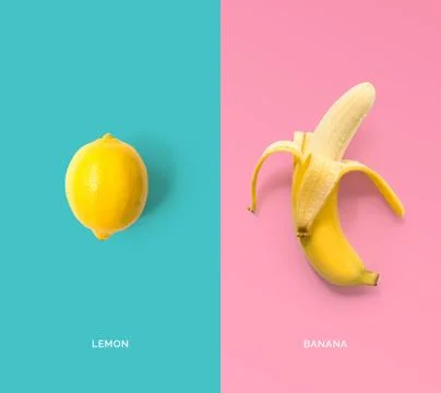Creative layout made of lemon and banana. Food concept. Stock Photos