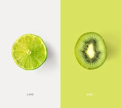 Creative layout made of lime and kiwi.Food concept. Foto stock