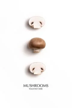 Creative layout made of mushrooms. Flat lay with copy space. Fresh food conce Stock Photos