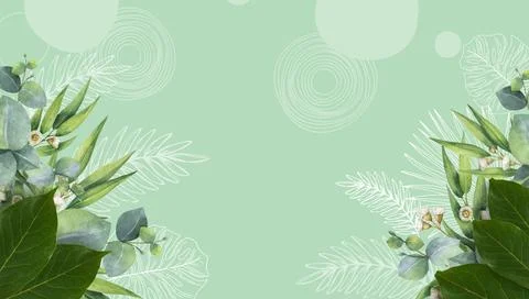 Creative layout made Natural background of green leaves. Flat lay, copy space Stock Illustration