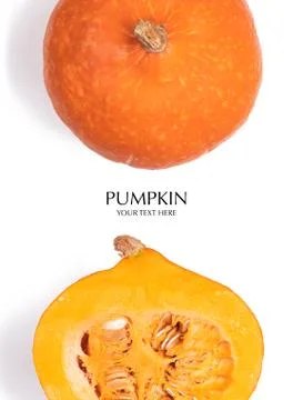 Creative layout made of pumpkin. Flat lay with copy space. Fresh Stock Photos