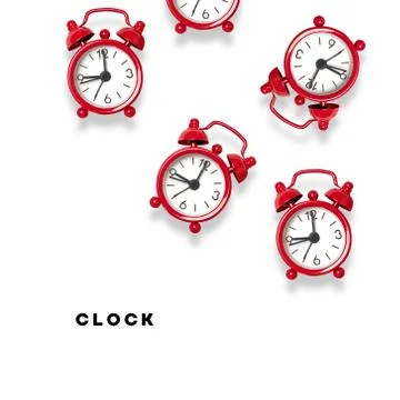 Creative layout made of red alarm clocks and a pattern of alarm clocks on the 스톡 사진