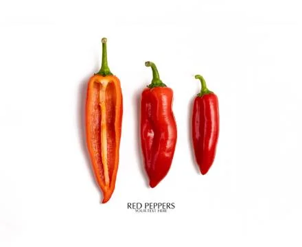 Creative layout made of red peppers. Flat lay with copy space. Fresh food con Stock Photos
