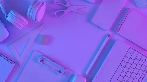 Creative layout made of school supplies on holographic neon background Vídeo Stock 201193227