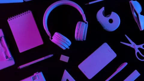 Creative layout made of school supplies in vibrant gradient neon color Stock Footage 201193657