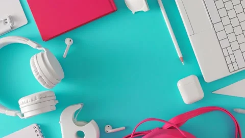 Creative layout made of school supplies on pastel blue background 스톡 동영상 201198571