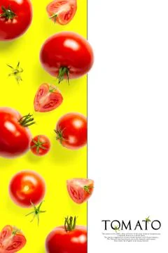 Creative layout made of tomato on the yellow background. Creative flat lay se Foto stock