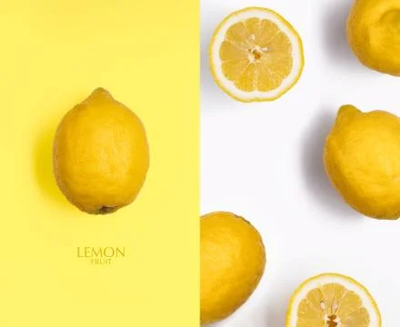 Creative layout made of yellow lemon. Flat lay with copy space. Stock Photos