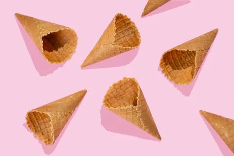 Creative layout - pattern made with ice cream cones Stock Photos