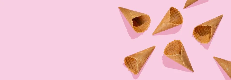 Creative layout - pattern made with ice cream cones Stock Photos