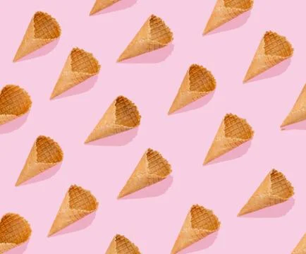 Creative layout - pattern made with ice cream cones Stock Photos