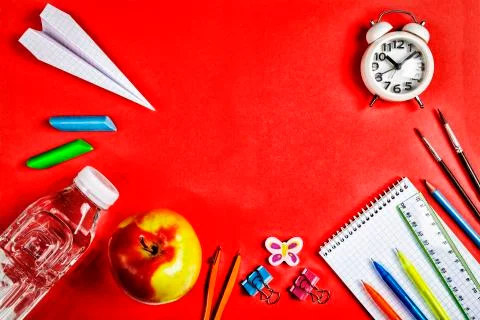 Creative layout, school supplies, Workspace, education, study, business, copy Photos