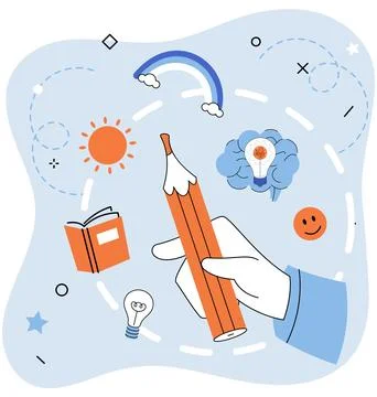 Creative Learning and Ideation Concept with Pencil and Brain Stock Illustration