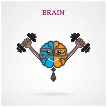 Creative left and right brain sign with the barbell on background Stock Illustration
