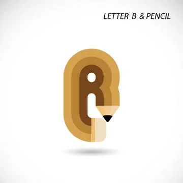 Creative letter B icon abstract logo design vector template with pencil symbo Stock Illustration