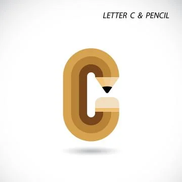 Creative letter C icon abstract logo design vector template with pencil symbo Stock Illustration