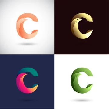 Creative Letter C logo design with different color version. Vector of Bird Lo Stock Illustration