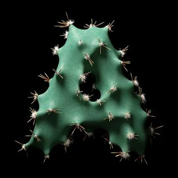 Creative Letter A in Cactus Design with Spikes and Green Texture on White Stock Illustration