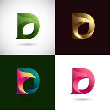Creative Letter D logo design with different color version. Vector of Bird Lo Stock Illustration