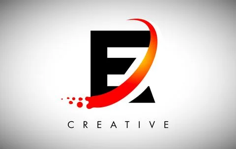 Creative Letter E Logo with Curved Red Swoosh and Dots. Modern Trendy Letter  Stock Illustration