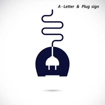 Creative A- letter icon abstract logo design vector template with electrical Stock Illustration