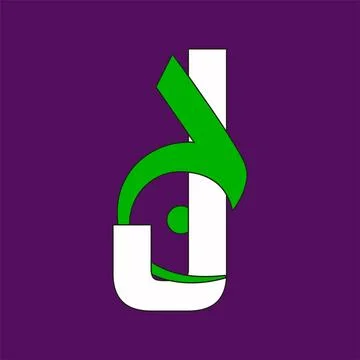 "Creative letter J and Arabic letter Jeem (ج) logo design. Purple and green bili Stock Illustration