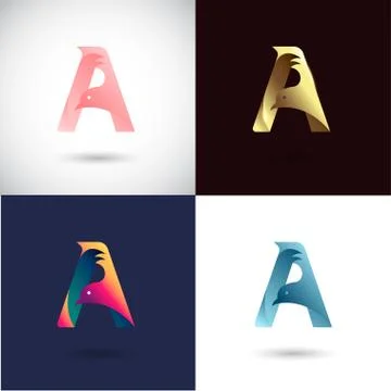 Creative Letter A logo design with different color version. Vector of Bird Lo Stock Illustration