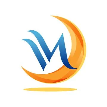 Creative Letter M initial logo design with moon eclipse icon vector template Ilustração Stock