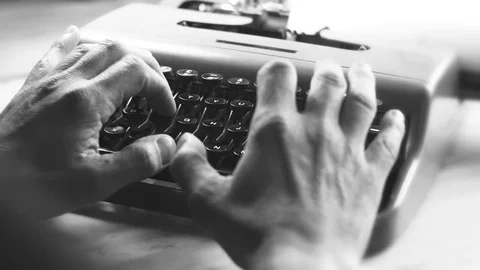 Creative a letter on an old vintage typewriter, 4k video black and white Stock Footage 73319419