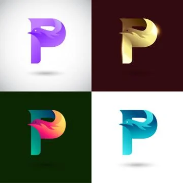 Creative Letter P logo design with different color version. Vector of Bird Lo Stock Illustration