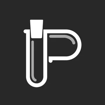 Creative letter P logo design formed by a laboratory test tube and beaker g.. Illustrazione stock